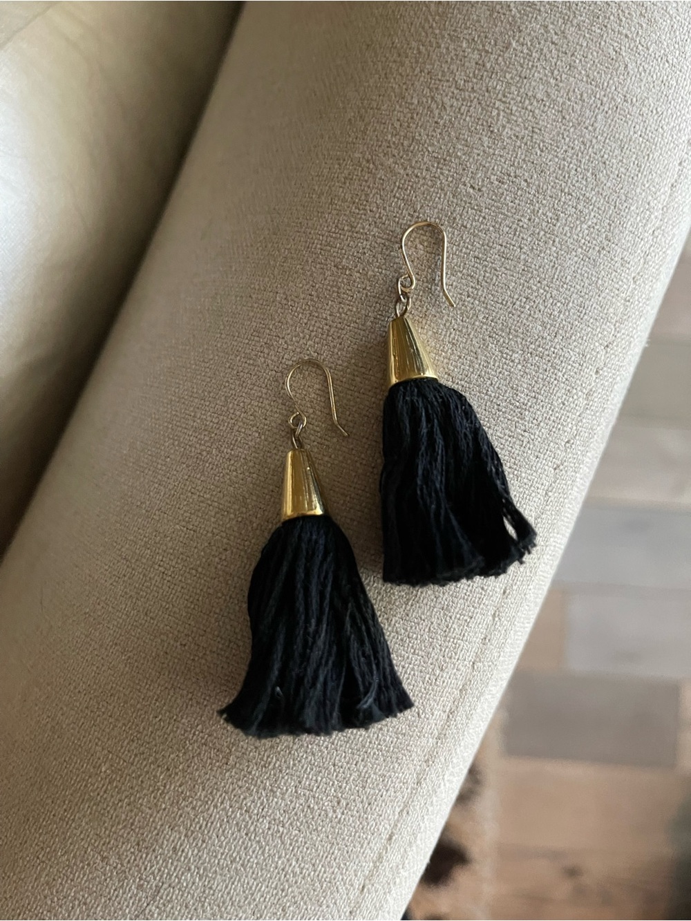 Black Tassel Drop Earrings with Gold Accents - Women Jewelry